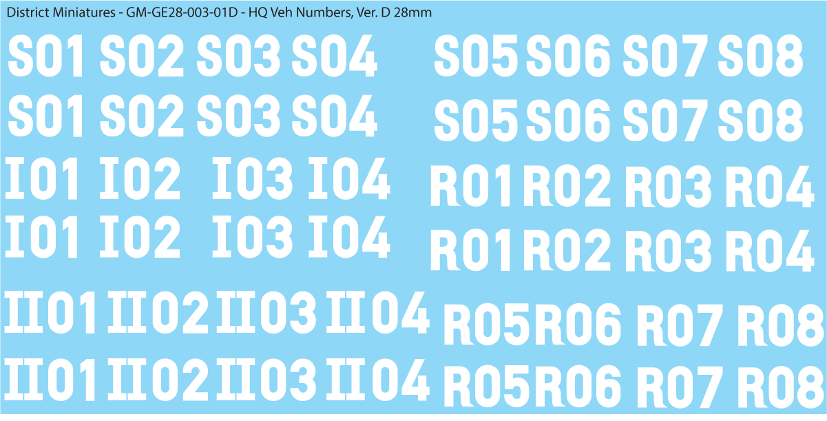 German HQ Vehicle Numbers, 28mm Decals