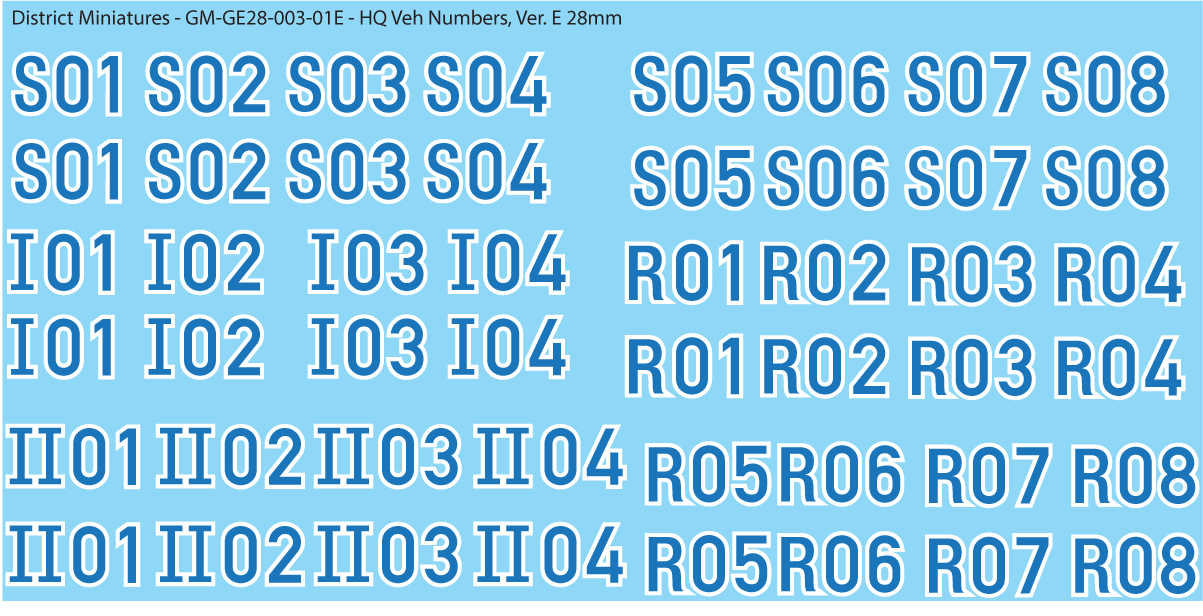 German HQ Vehicle Numbers, 28mm Decals