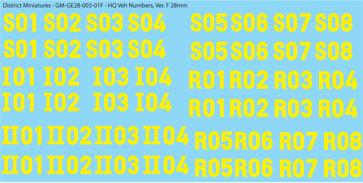 German HQ Vehicle Numbers, 28mm Decals