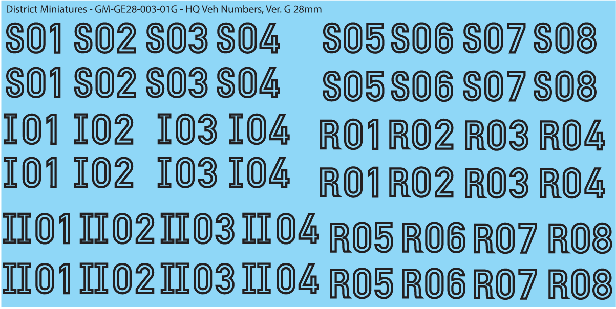 German HQ Vehicle Numbers, 28mm Decals
