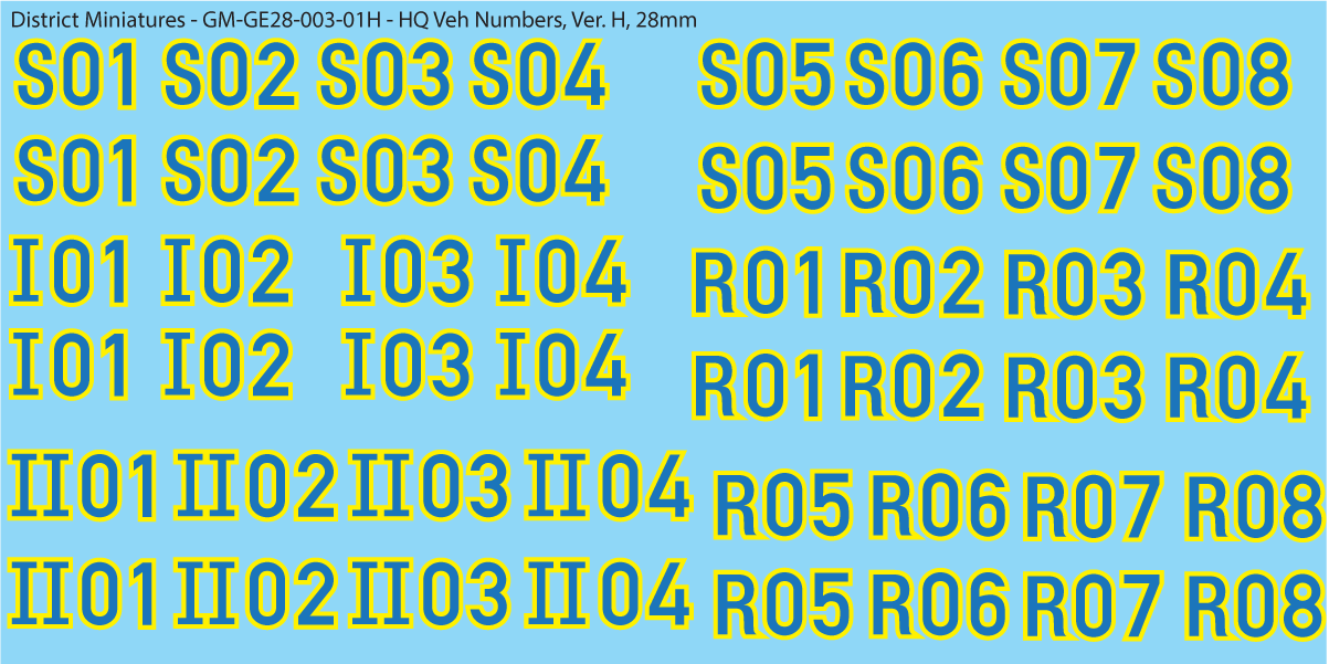 German HQ Vehicle Numbers, 28mm Decals