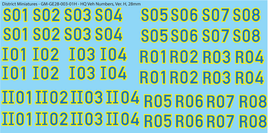 German HQ Vehicle Numbers, 28mm Decals