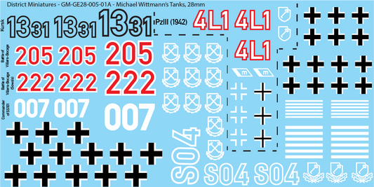 Michael Wittmann's Tanks, 28mm Decals