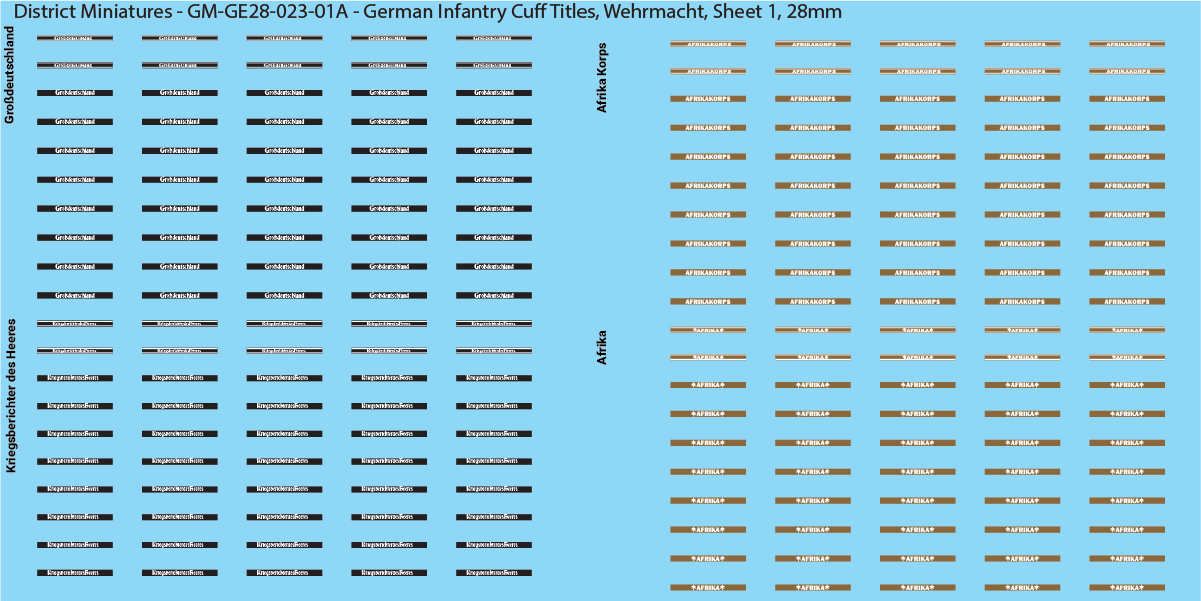 WW2 German - German Infantry Cuff Titles (Multiple Options), 28mm Decals