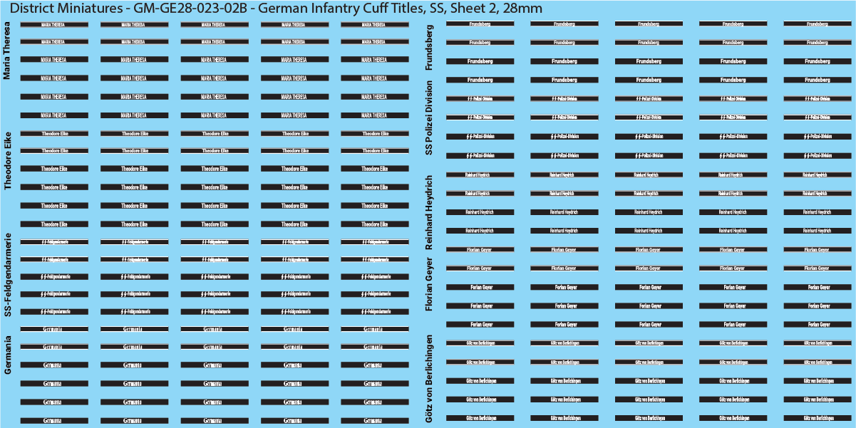 WW2 German - German Infantry Cuff Titles (Multiple Options), 28mm Decals