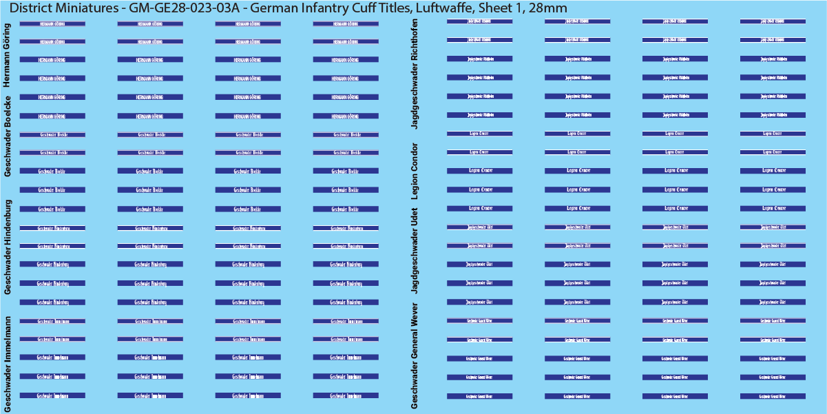 WW2 German - German Infantry Cuff Titles (Multiple Options), 28mm Decals
