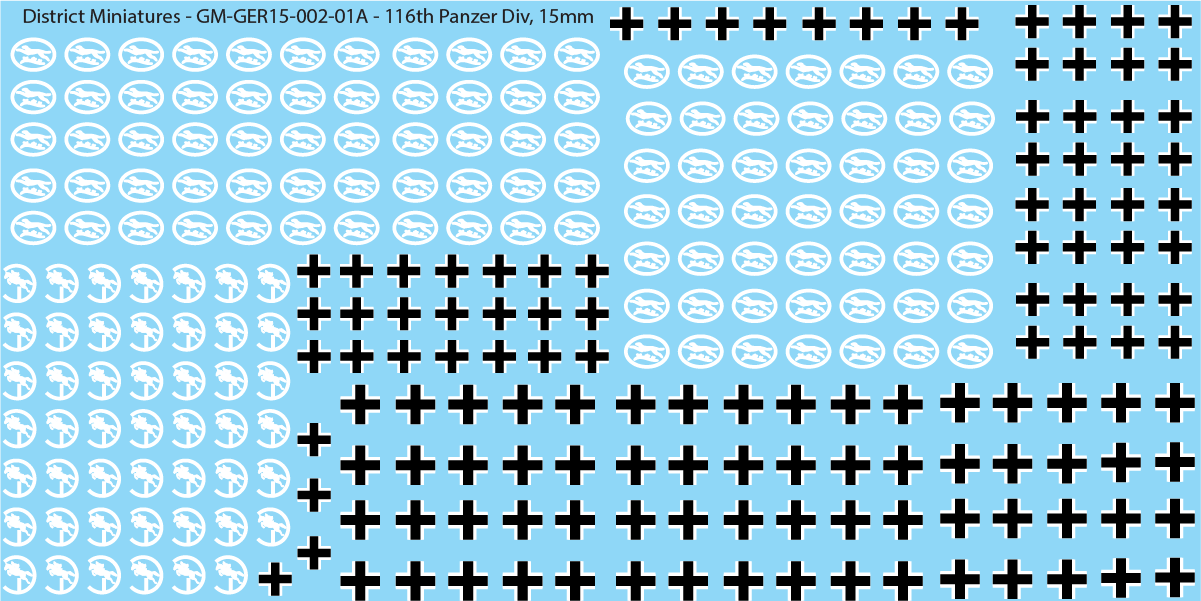 German WW2 116th Panzer Division, 15mm Decals