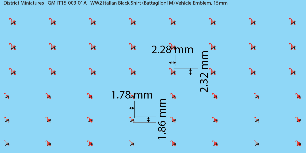WW2 Italian Decals, Blackshirt (Battaglioni M) Vehicle Emblems, 15mm Decals