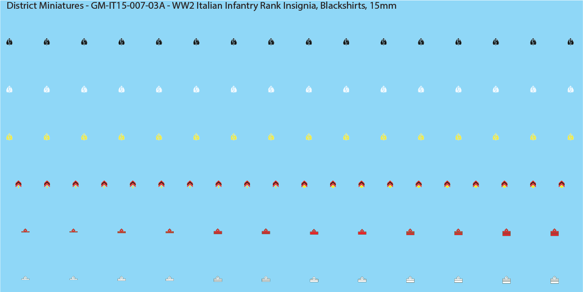 WW2 Italian Decals, Infantry Rank Insignia (Multiple Options), 15mm Decals