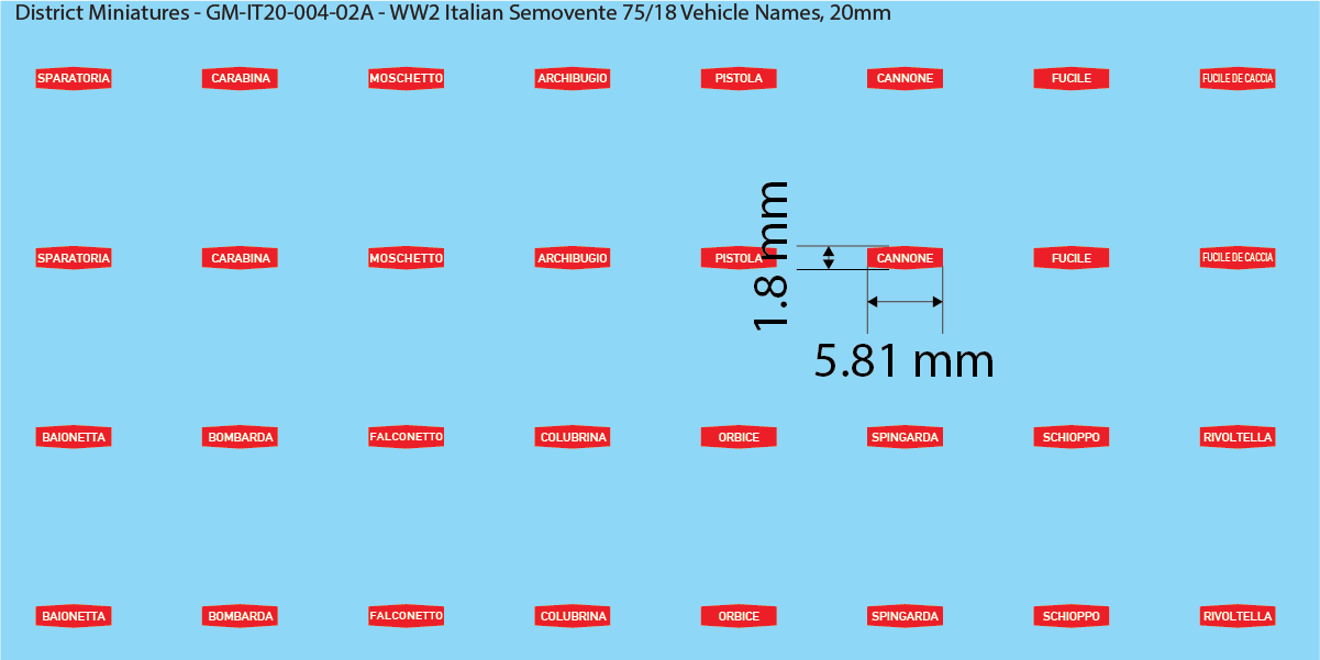 WW2 Italian Decals, Semovente 75/18 Group Markings and Tank Names (Multiple Options), 20mm Decals
