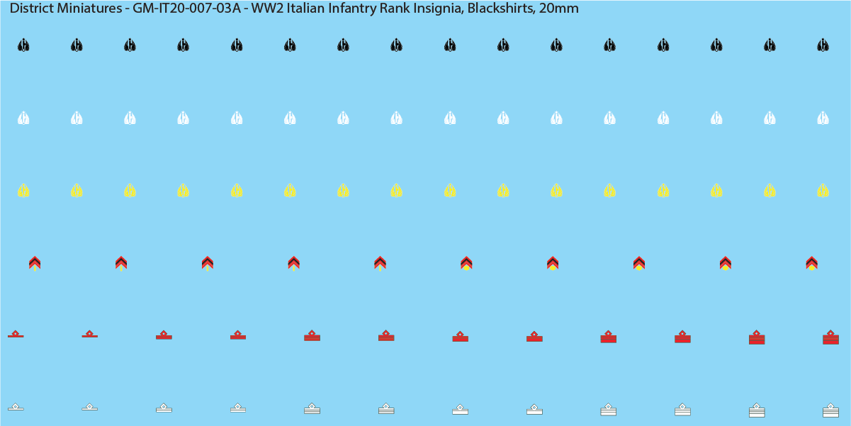 WW2 Italian Decals, Infantry Rank Insignia (Multiple Options), 20mm Decals