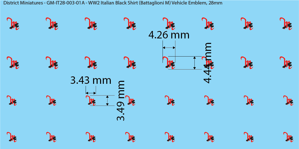 WW2 Italian Decals, Blackshirt (Battaglioni M) Vehicle Emblems, 28mm Decals