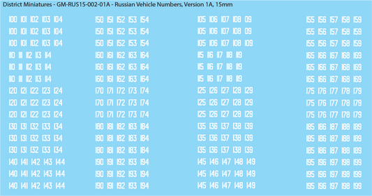 Russian Vehicle Numbers, 15mm