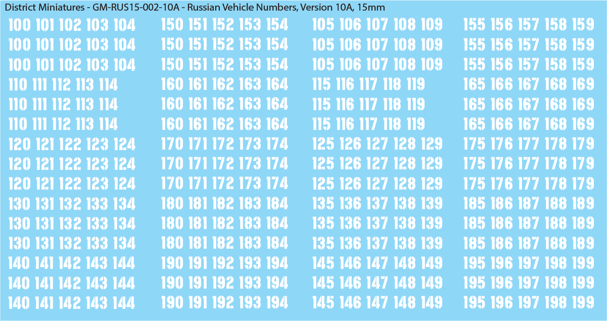 Russian Vehicle Numbers, 15mm