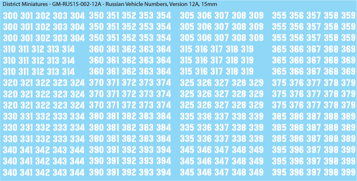 Russian Vehicle Numbers, 15mm