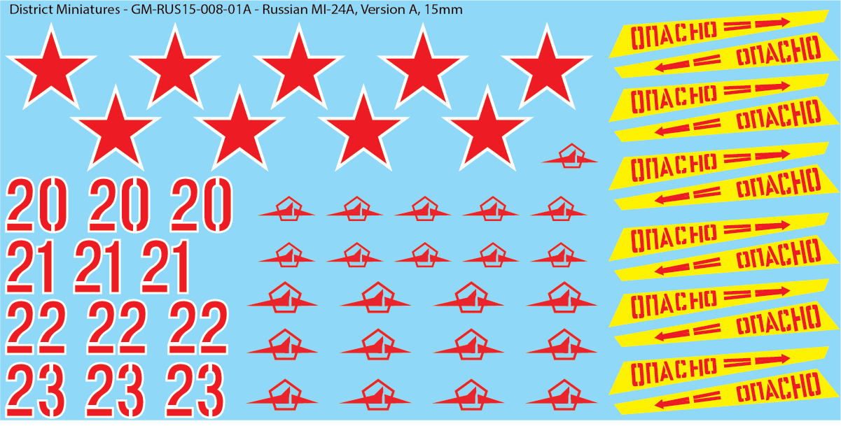 Russian MI-24A Decals, 15mm