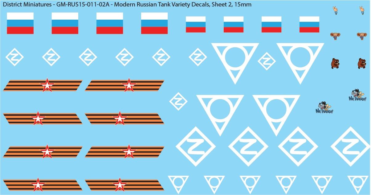 Modern Russian Tank Variety Decals (Multiple Options), 15mm