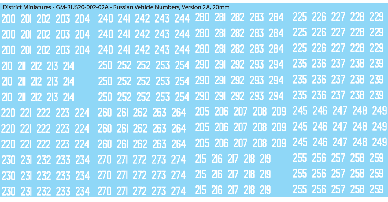 Russian Vehicle Numbers, 20mm
