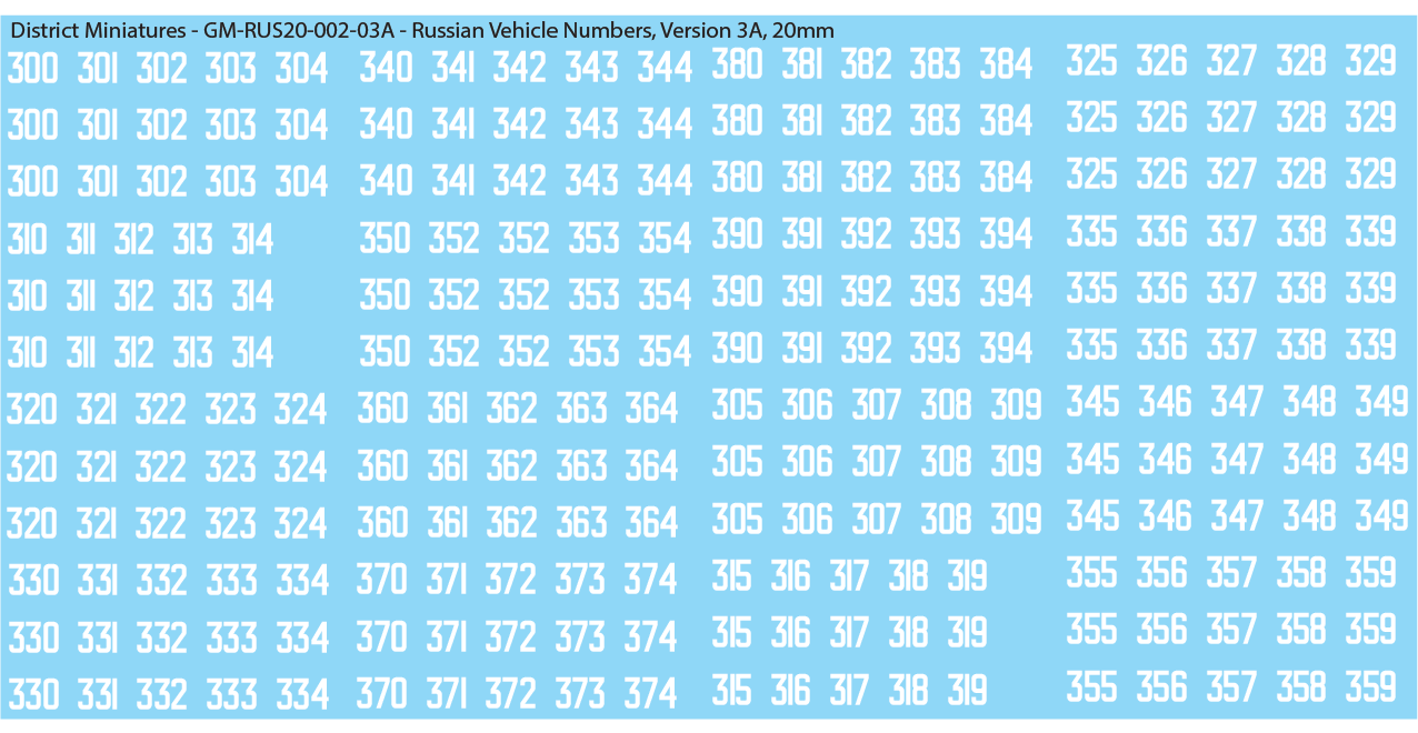 Russian Vehicle Numbers, 20mm