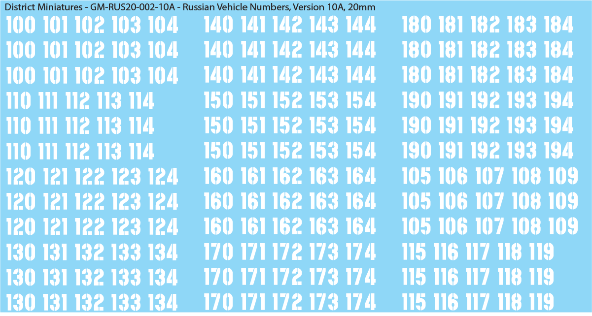 Russian Vehicle Numbers, 20mm
