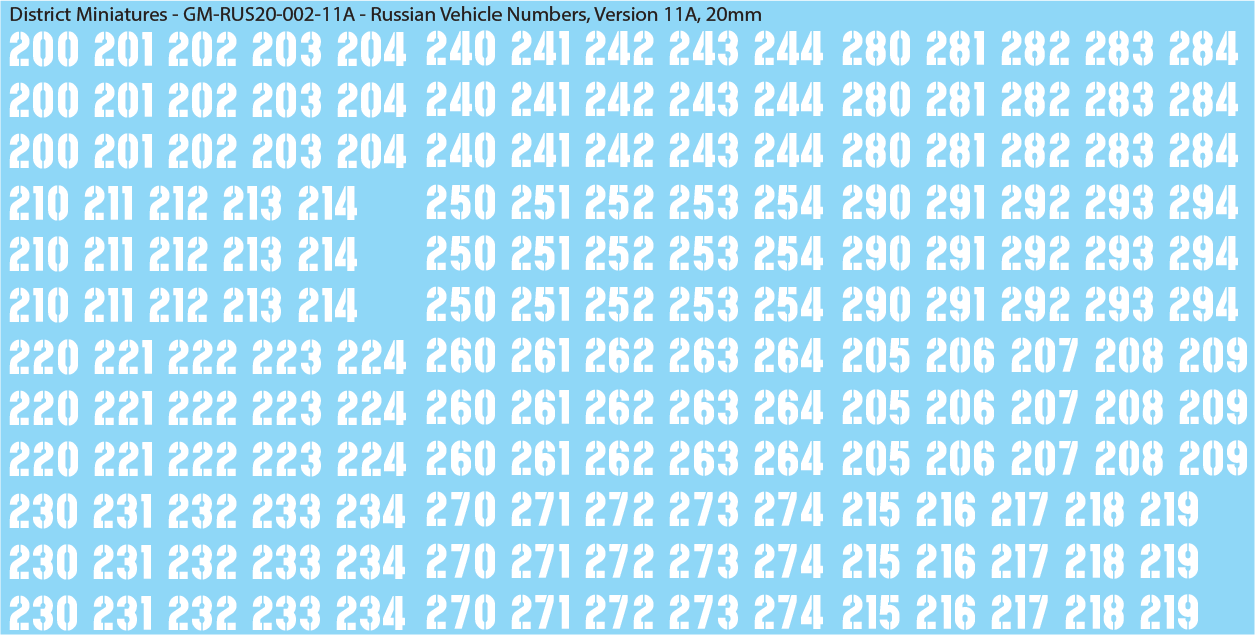 Russian Vehicle Numbers, 20mm