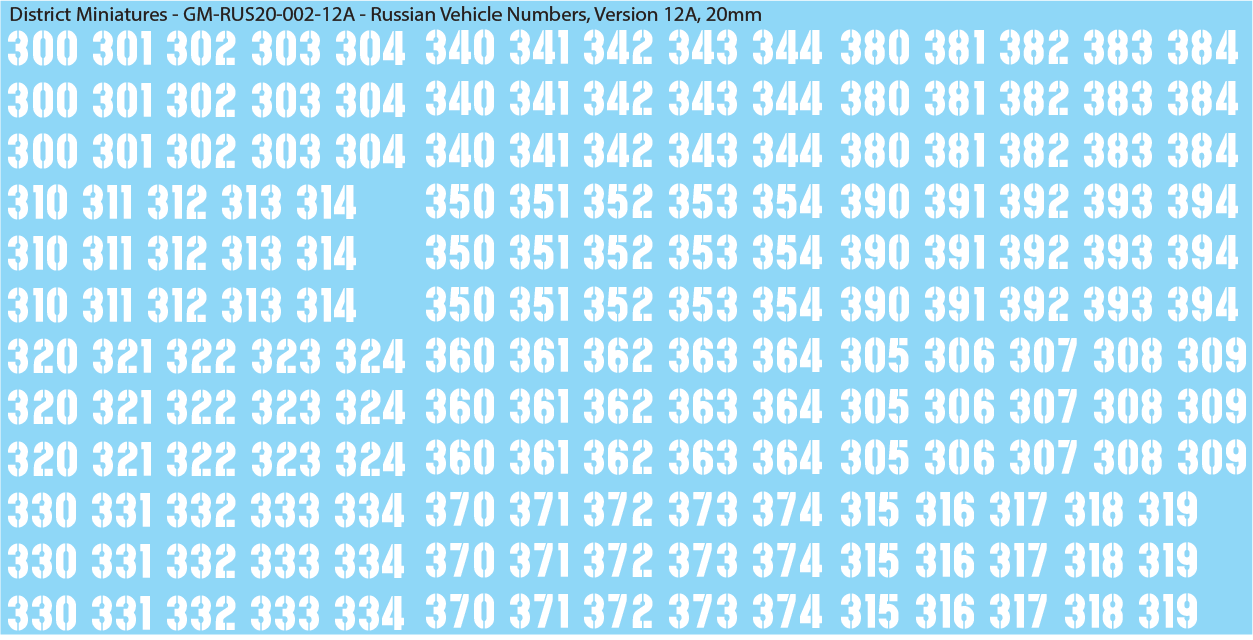 Russian Vehicle Numbers, 20mm
