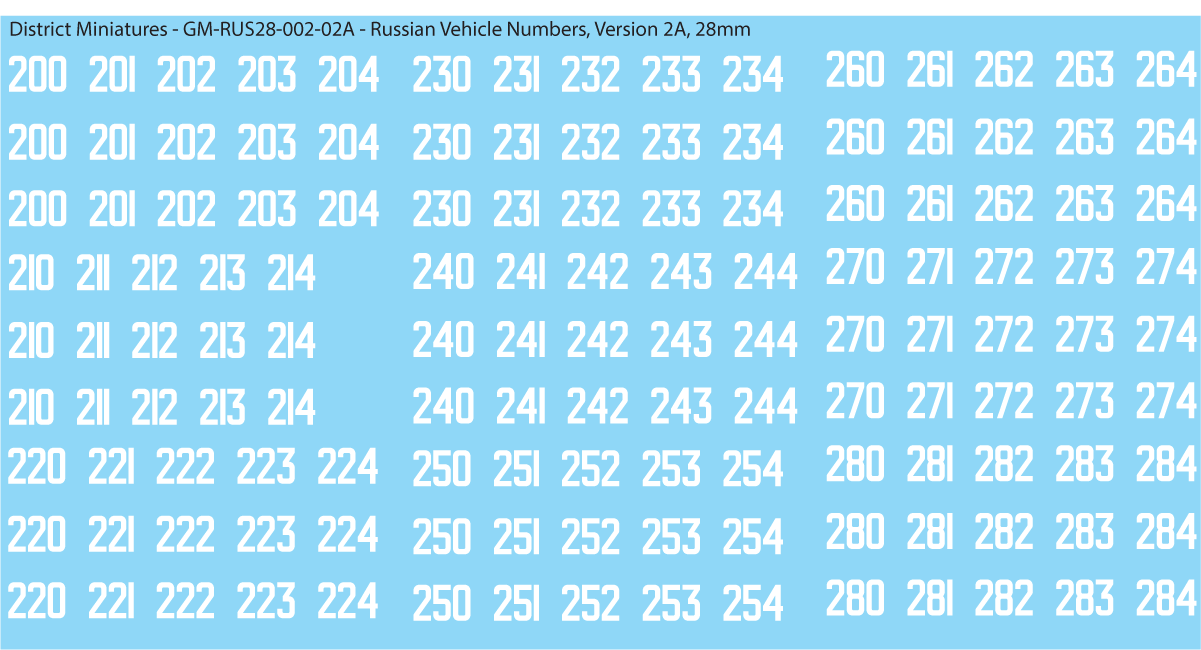 Russian Vehicle Numbers, 28mm