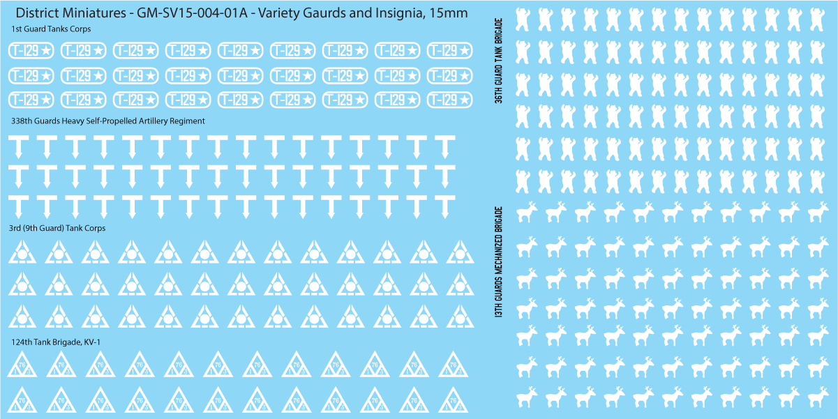 Soviet Variety of Guards Insignia, 15mm Decals