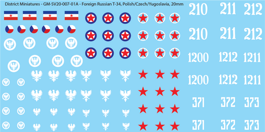 Soviet Foreign T-34, Polish, Czech, Yugoslavia, 20mm Decals