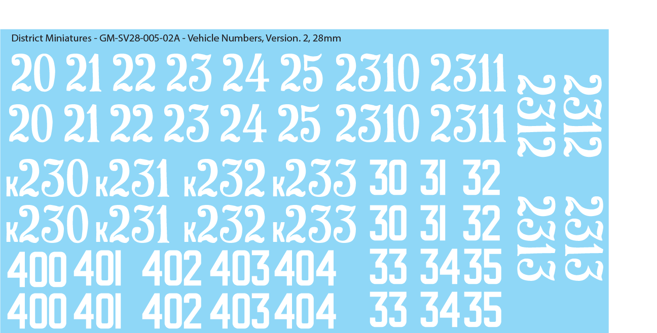 Soviet Vehicle Numbers, 28mm Decals