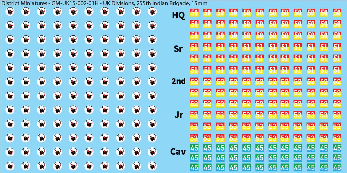 WW2 British - UK Armored Divisions, 15mm Decals