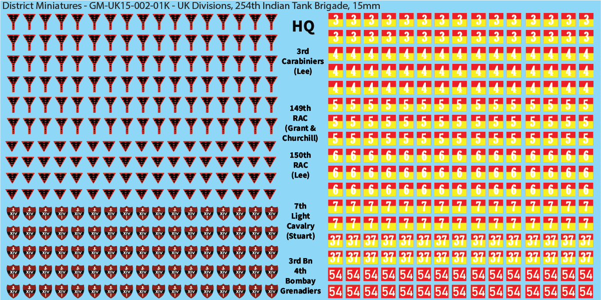 WW2 British - UK Armored Divisions, 15mm Decals