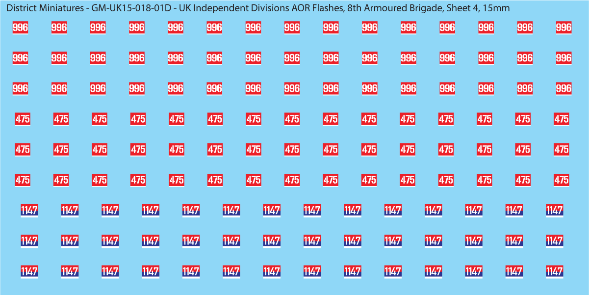 WW2 British - UK Independent Divisions AOR Flashes, 15mm Decals