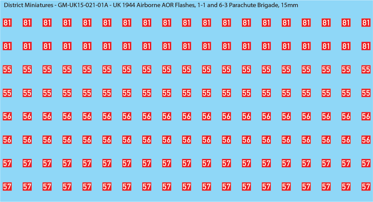 WW2 British - UK 1944 Airborne AOR Flashes, 1st and 6th Airborne, 15mm Decals