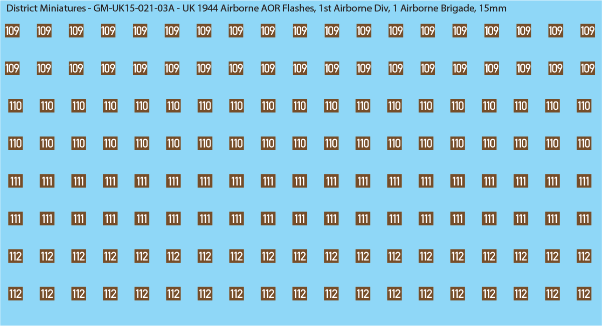 WW2 British - UK 1944 Airborne AOR Flashes, 1st and 6th Airborne, 15mm Decals