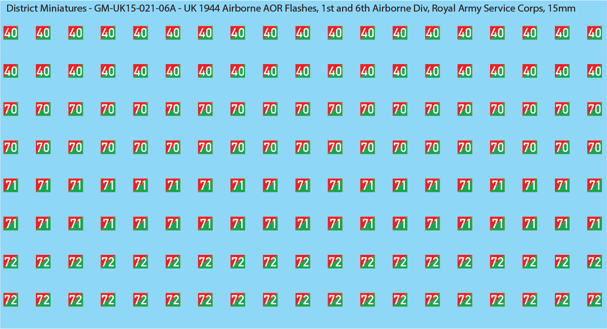 WW2 British - UK 1944 Airborne AOR Flashes, 1st and 6th Airborne, 15mm Decals