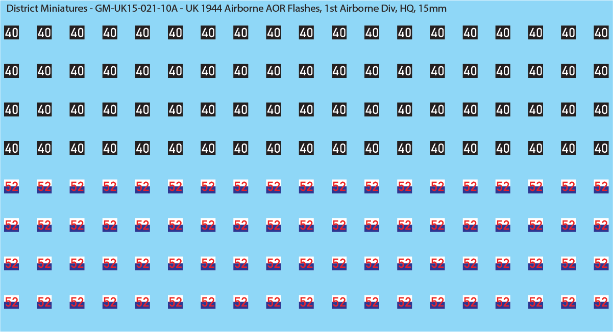WW2 British - UK 1944 Airborne AOR Flashes, 1st and 6th Airborne, 15mm Decals
