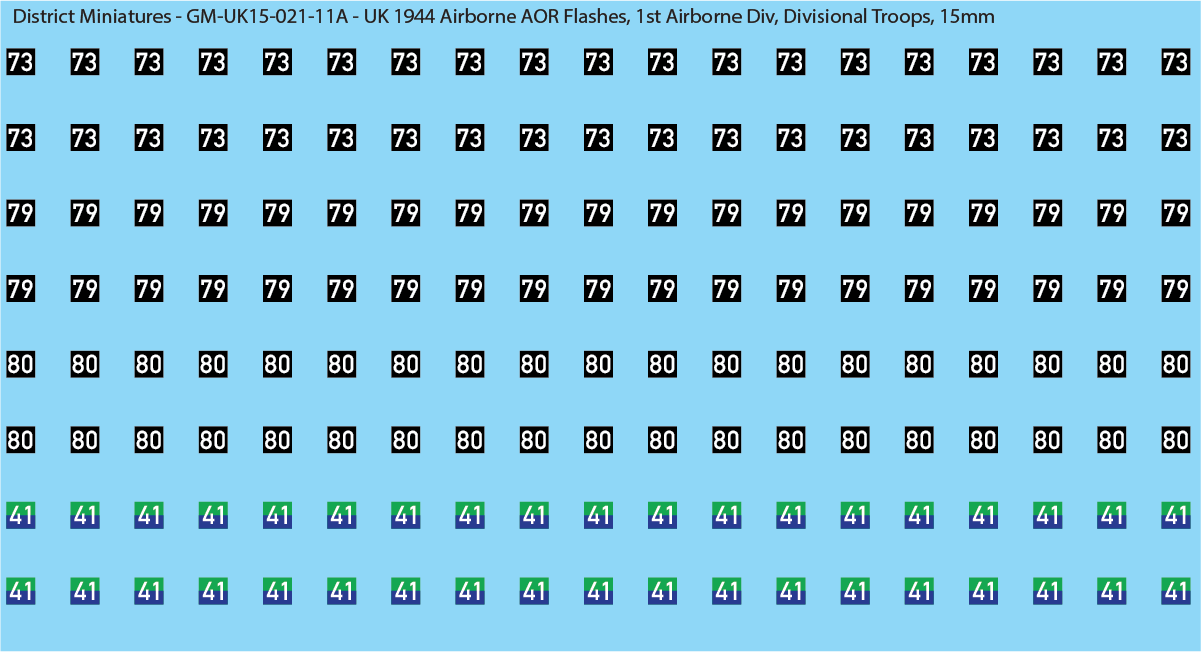 WW2 British - UK 1944 Airborne AOR Flashes, 1st and 6th Airborne, 15mm Decals