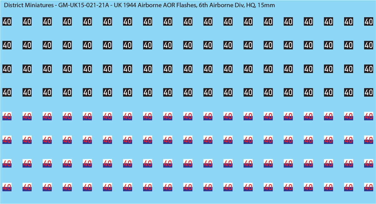 WW2 British - UK 1944 Airborne AOR Flashes, 1st and 6th Airborne, 15mm Decals