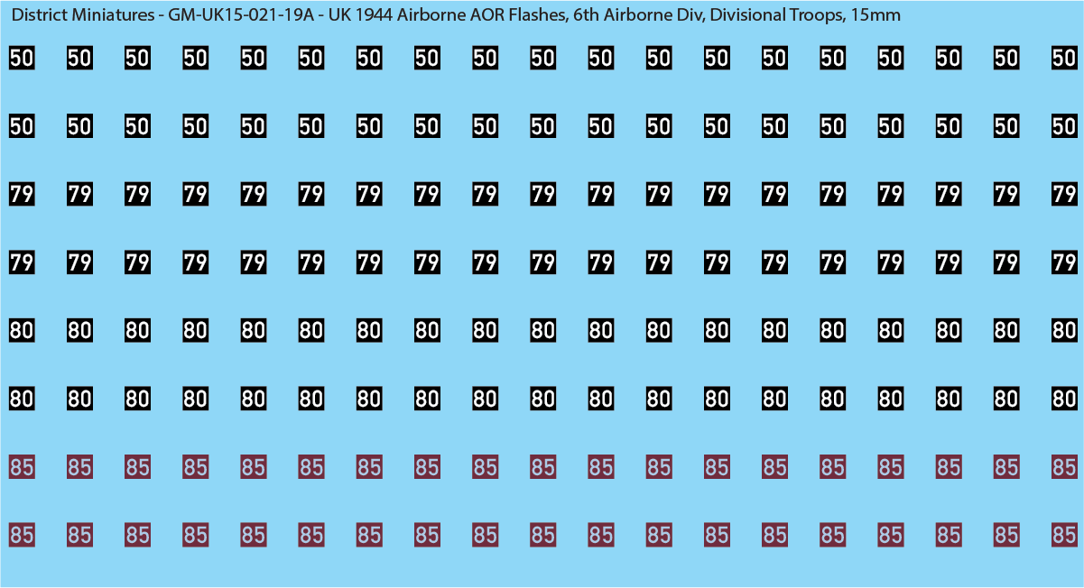 WW2 British - UK 1944 Airborne AOR Flashes, 1st and 6th Airborne, 15mm Decals