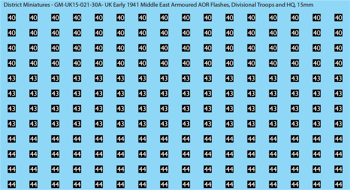 WW2 British - UK Early 1941 Middle East Armor AOR Flashes (Multiple Options), 15mm Decals