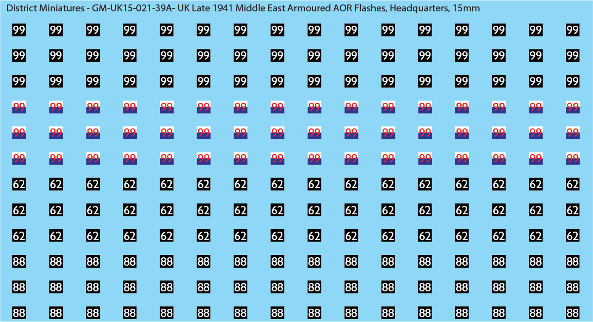 WW2 British - UK Late 1941 Middle East Armor AOR Flashes (Multiple Options), 15mm Decals