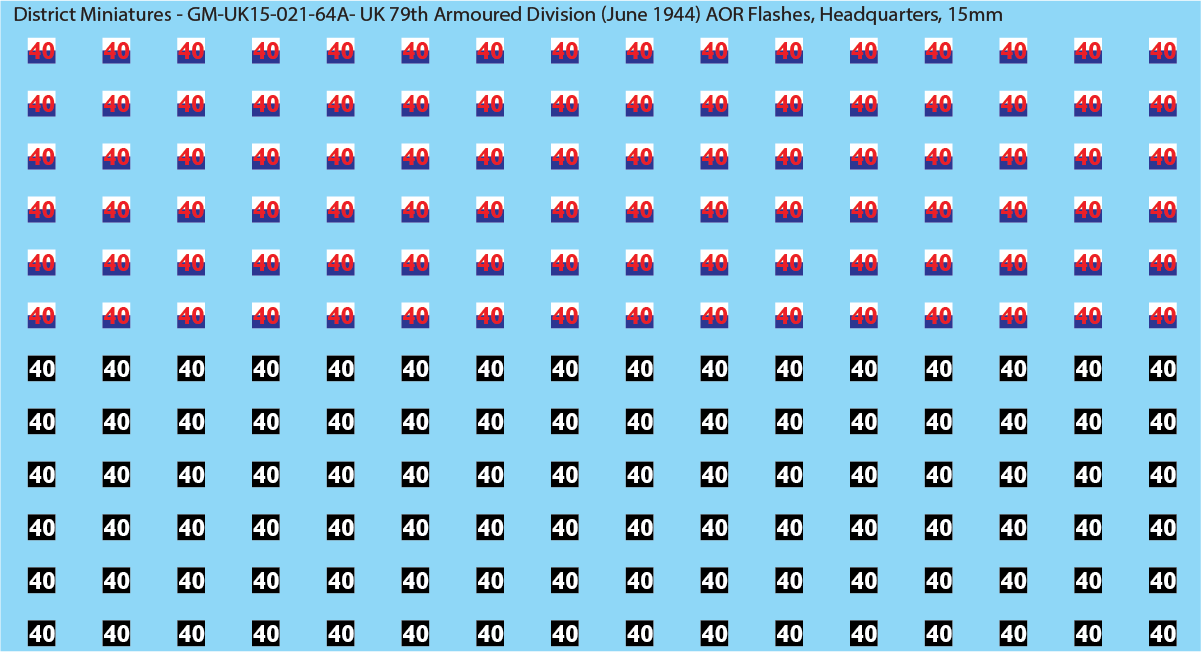 WW2 British - UK 79th Armoured Division (June 1944) AOR Flashes (Multiple Options), 15mm Decals