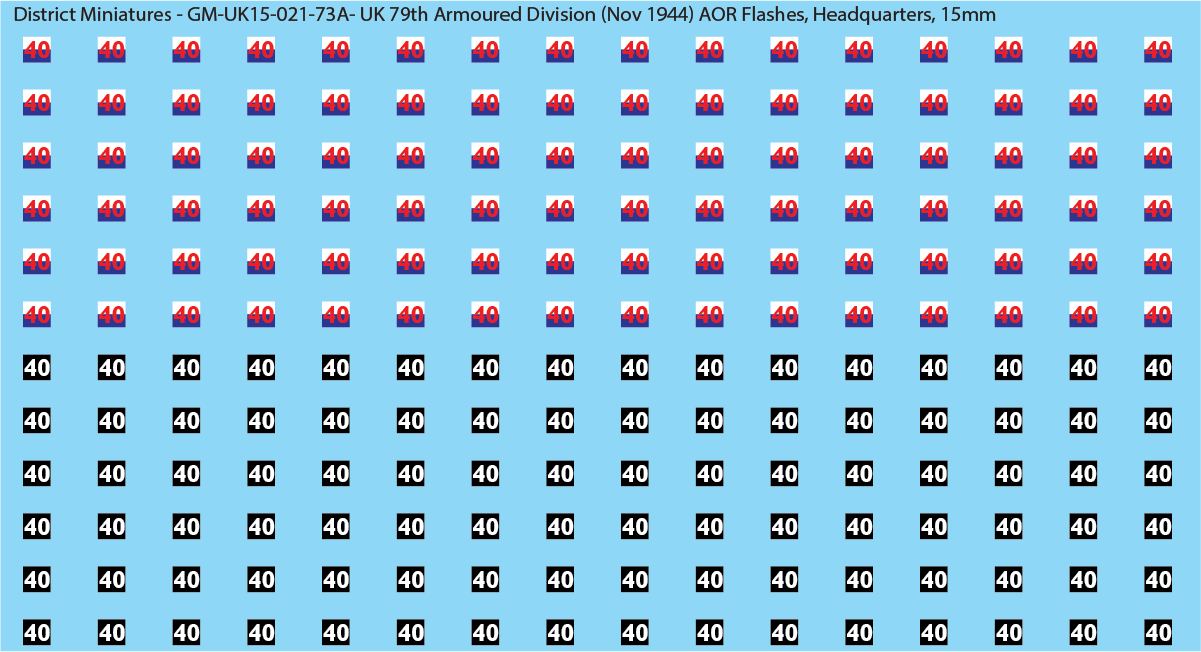 WW2 British - UK 79th Armoured Division (Nov 1944) AOR Flashes (Multiple Options), 15mm Decals