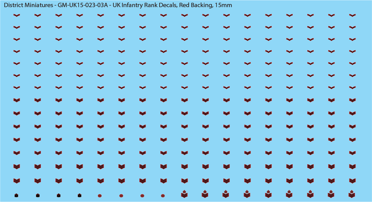 WW2 British - UK Infantry Rank Decals (Multiple Options), 15mm Decals