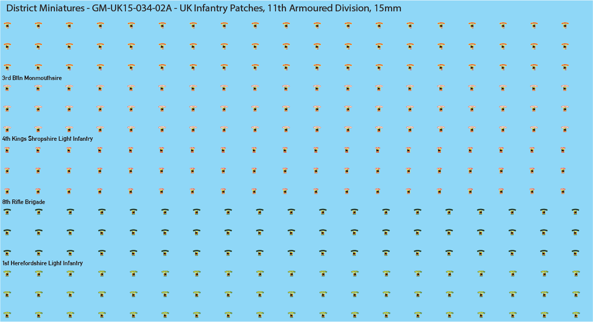 WW2 British - UK Infantry Patches (Multiple Options), 15mm Decals