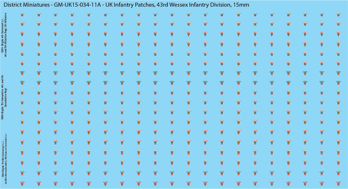 WW2 British - UK Infantry Patches (Multiple Options), 15mm Decals
