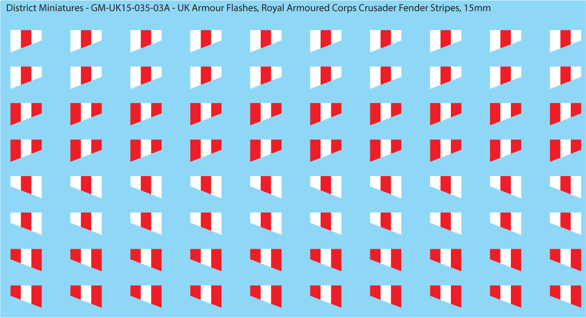 WW2 British - UK Royal Armoured Corps Flashes (Multiple Options), 15mm Decals