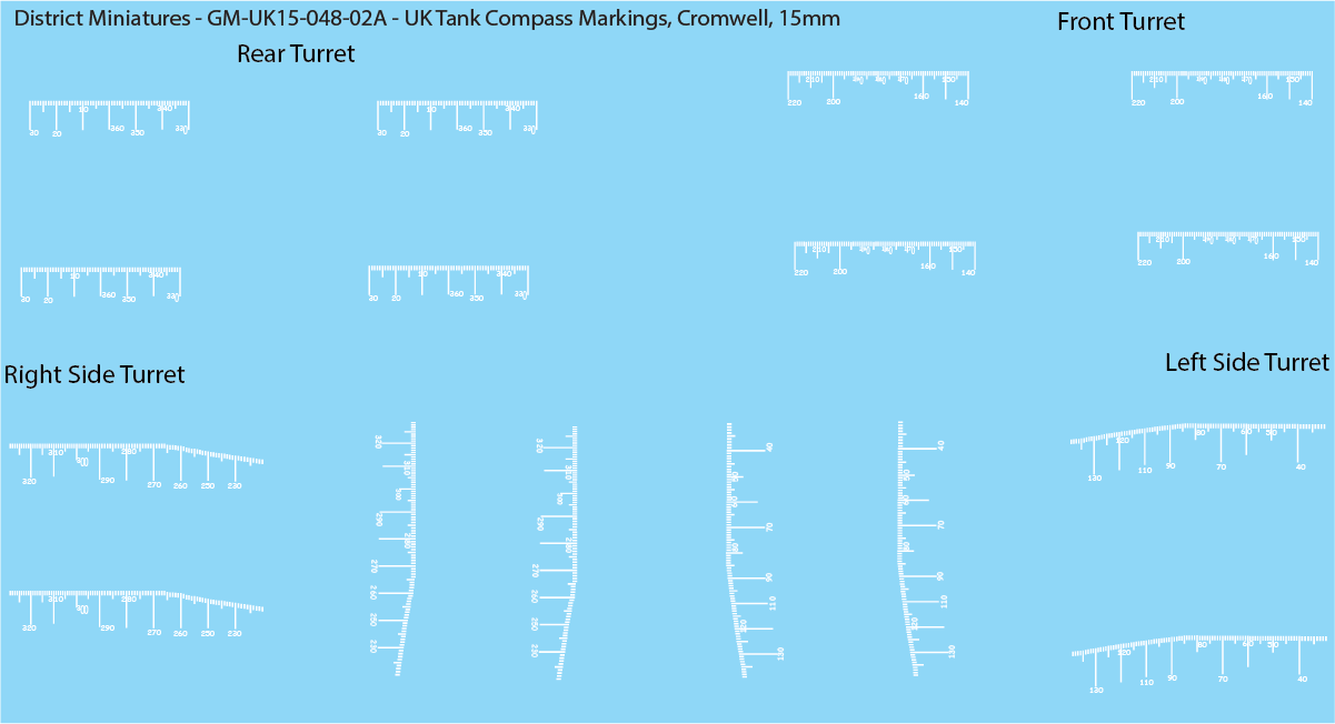WW2 British - UK Tank Compass Markings (Multiple Options), 15mm Decals