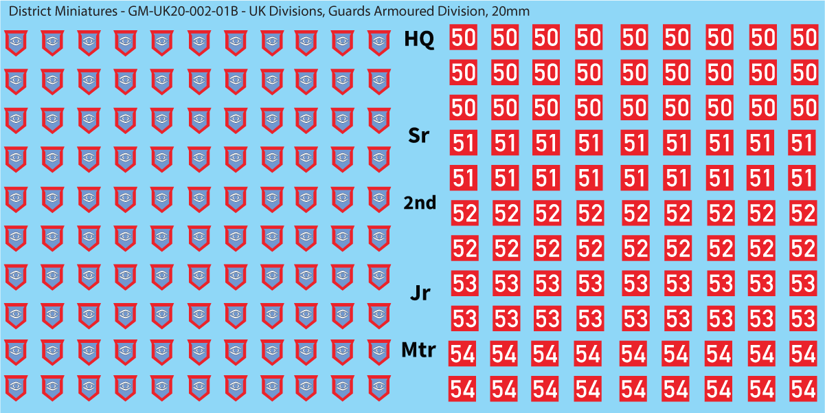 WW2 British - UK Infantry Divisions (Vehicles), 20mm Decals